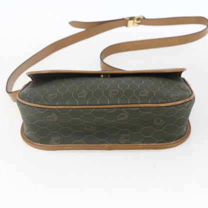 Christian Dior Vintage Honeycomb Flap Canvas and Leather, Khaki, Canvas, Shoulder Bag