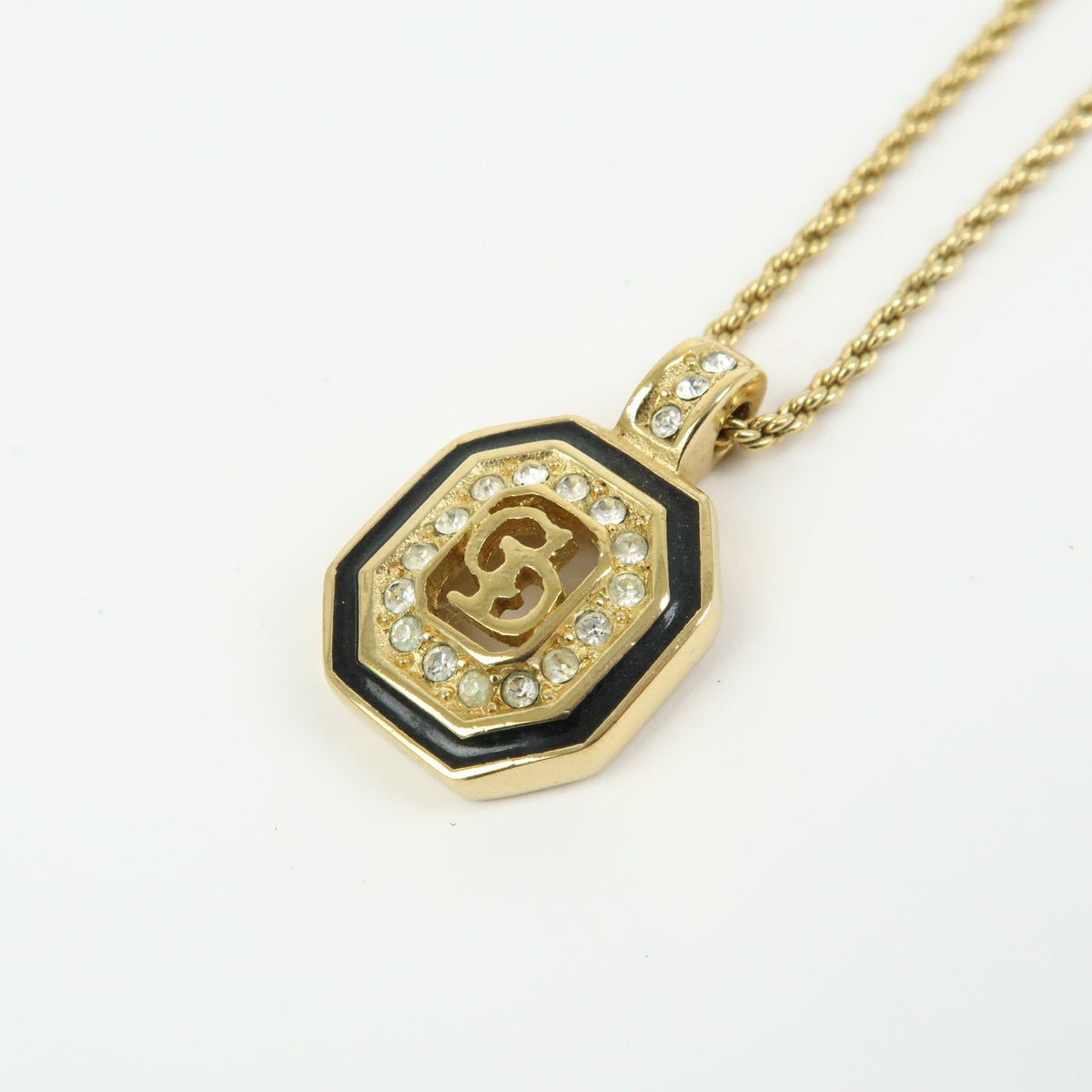 Christian Dior Vintage CD Pendant Metal with Crystals, Gold, Gold Plated, Necklace