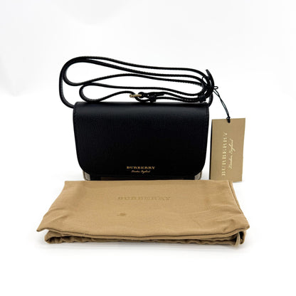 Burberry Hampshire Leather and Vintage Check Canvas, Black, Leather, Shoulder Bag