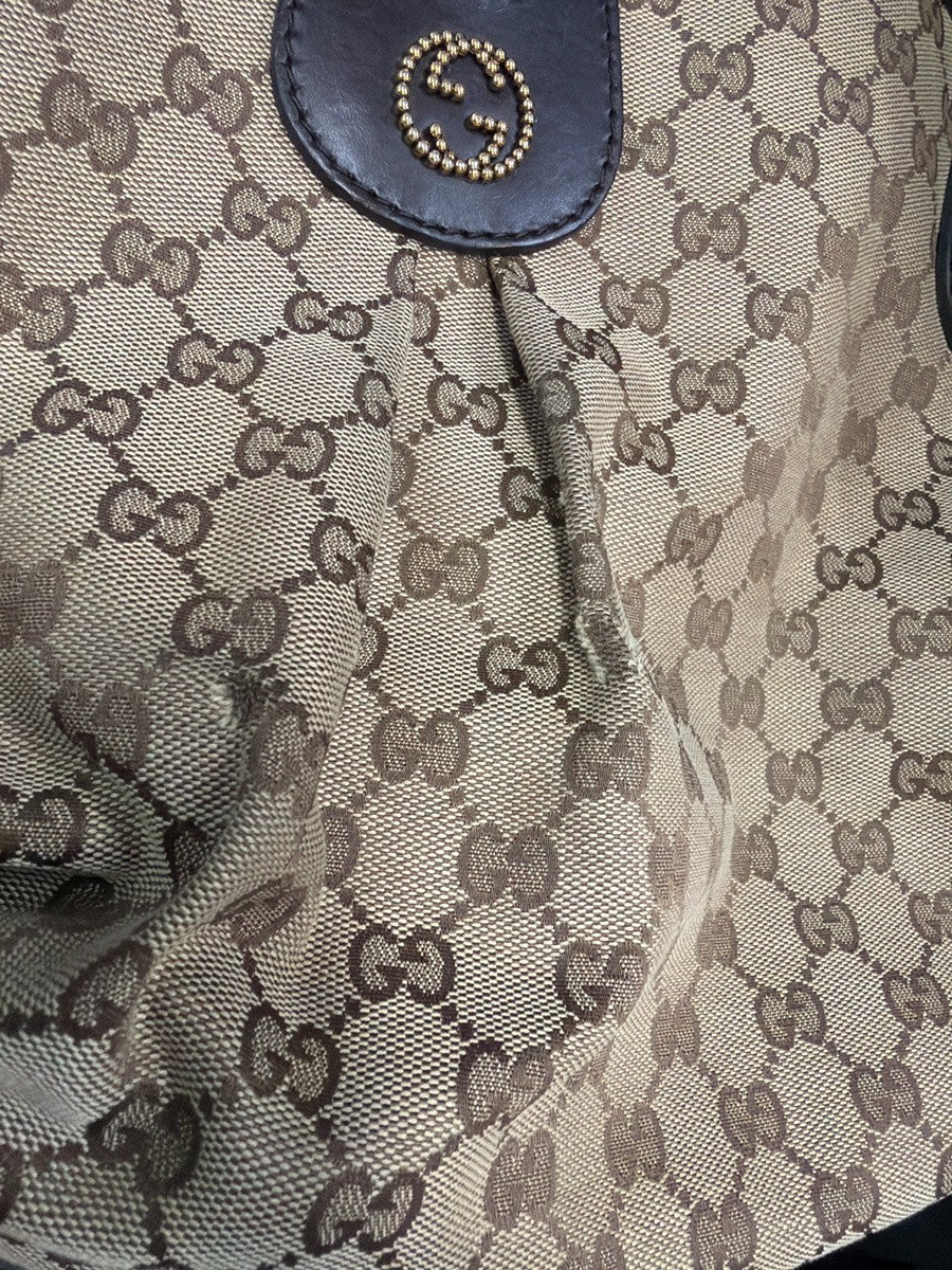 Gucci Scarlett GG Canvas with Leather, Brown, Canvas, Tote Bag