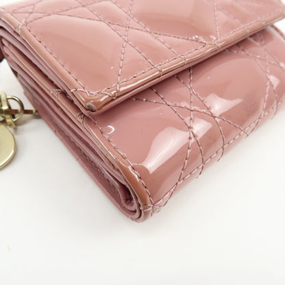 Christian Dior Lady Dior Cannage Quilt Leather, Pink, Patent Leather, Wallet