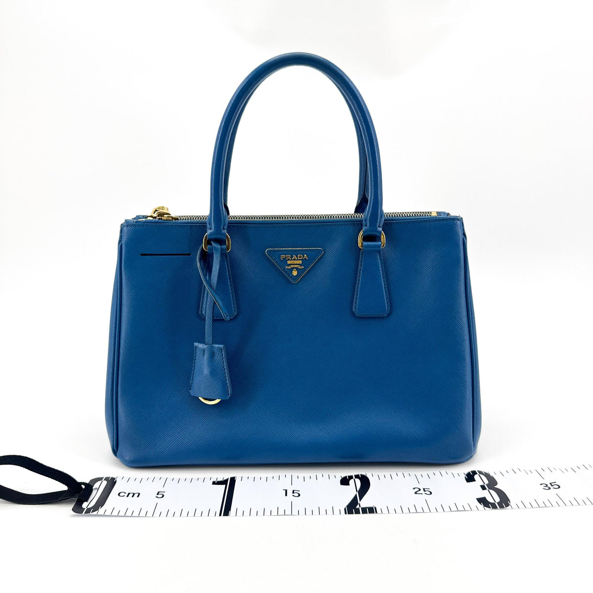 Prada Double Zip Lux Saffiano Leather, Blue, Leather, Tote Bag