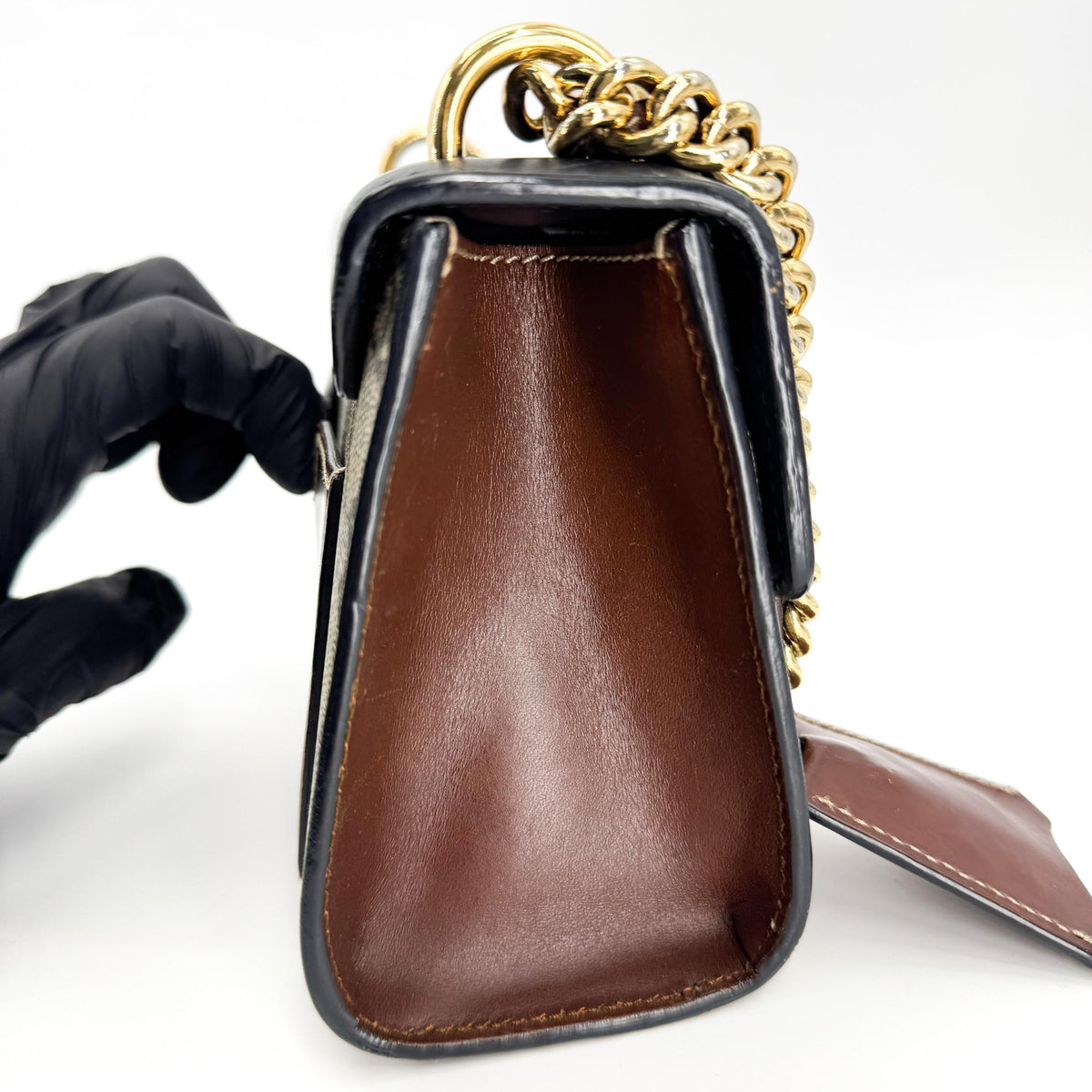 Gucci Padlock Chain Flap Blooms Print GG Coated Canvas and Leather, Brown, Canvas, Handbag