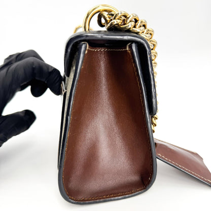 Gucci Padlock Chain Flap Blooms Print GG Coated Canvas and Leather, Brown, Canvas, Handbag