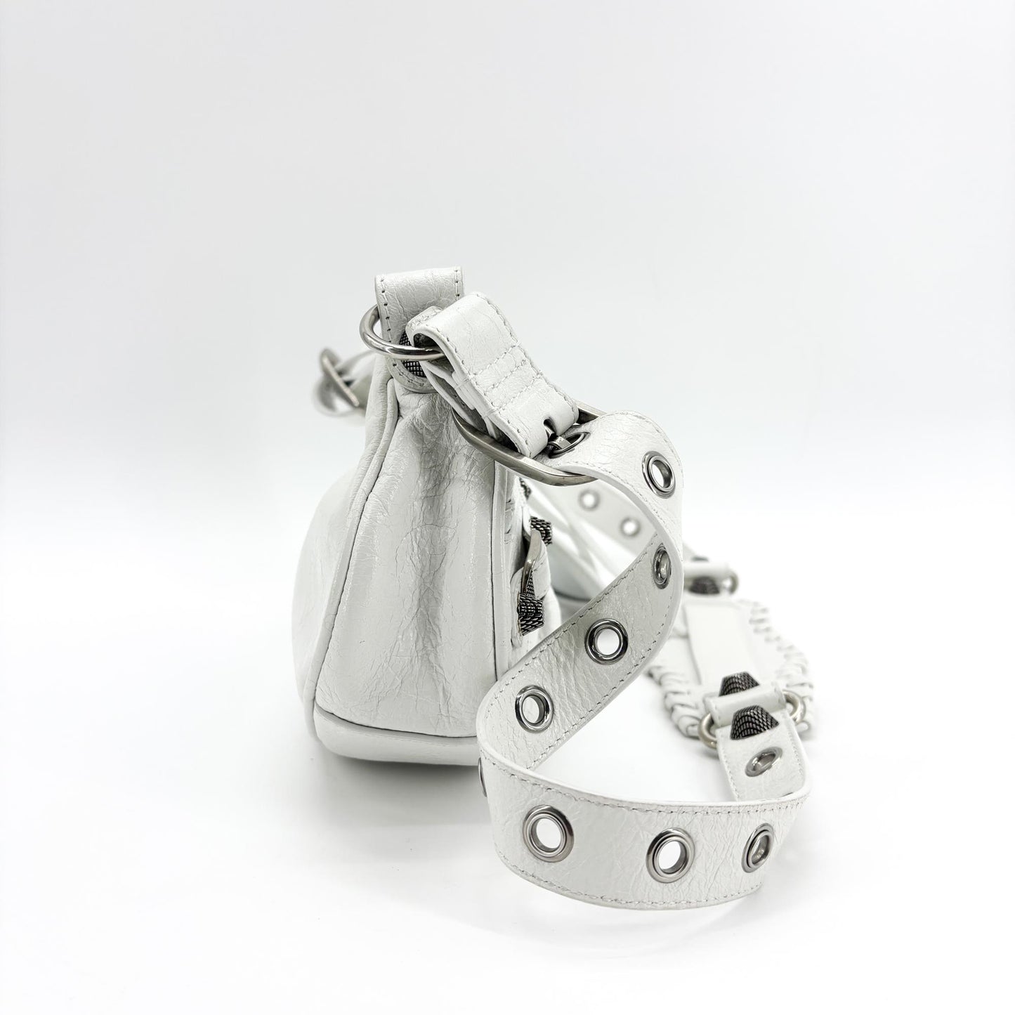 Balenciaga Le Cagole Giant Spikes Leather, White, Leather, Shoulder Bag