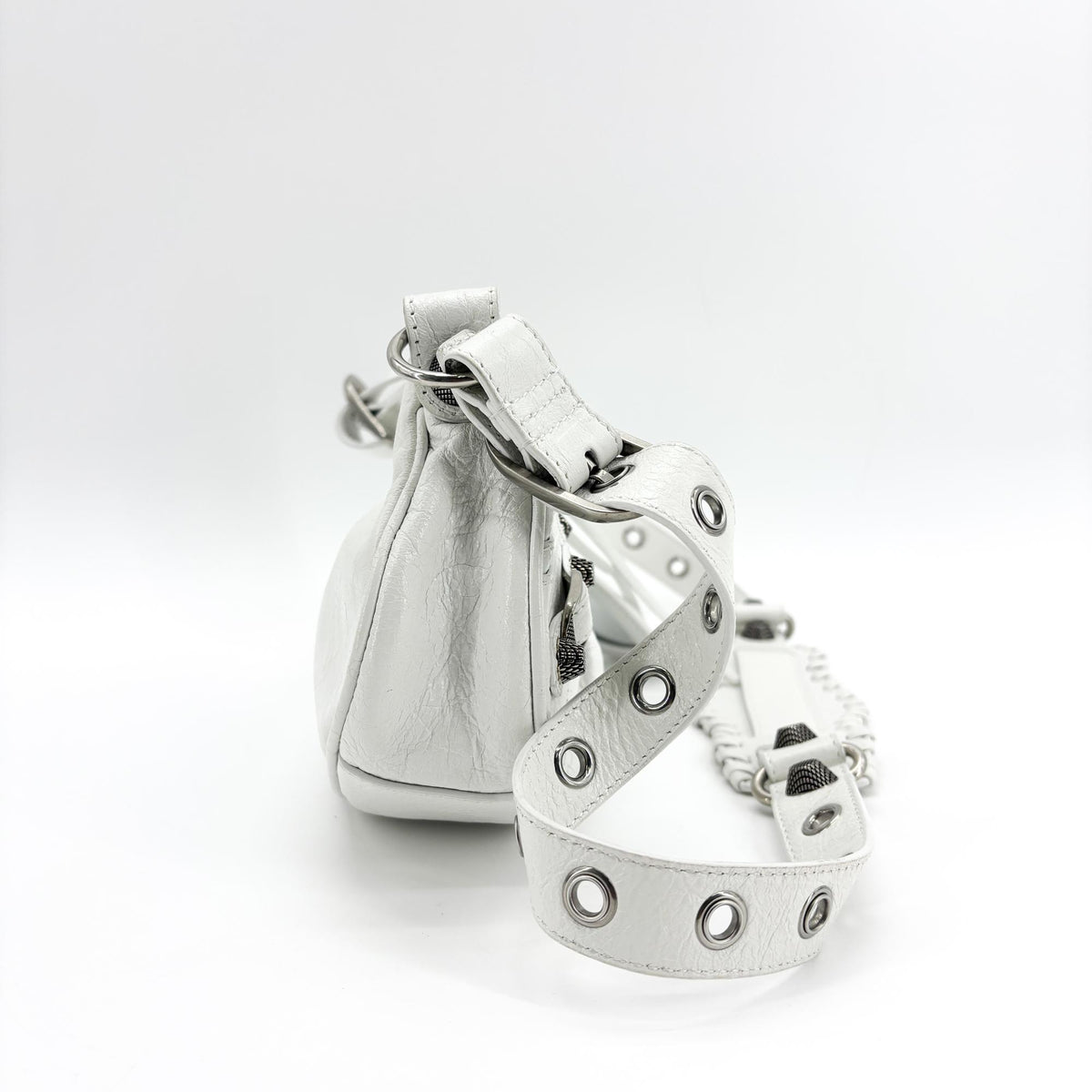 Balenciaga Le Cagole Giant Spikes Leather, White, Leather, Shoulder Bag