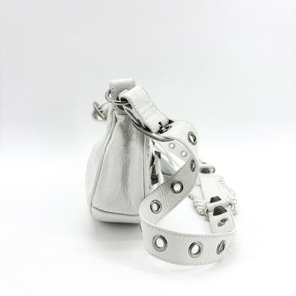 Balenciaga Le Cagole Giant Spikes Leather, White, Leather, Shoulder Bag