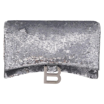 Balenciaga Hourglass Chain Leather with Sequins, Silver, Leather, Crossbody Bag