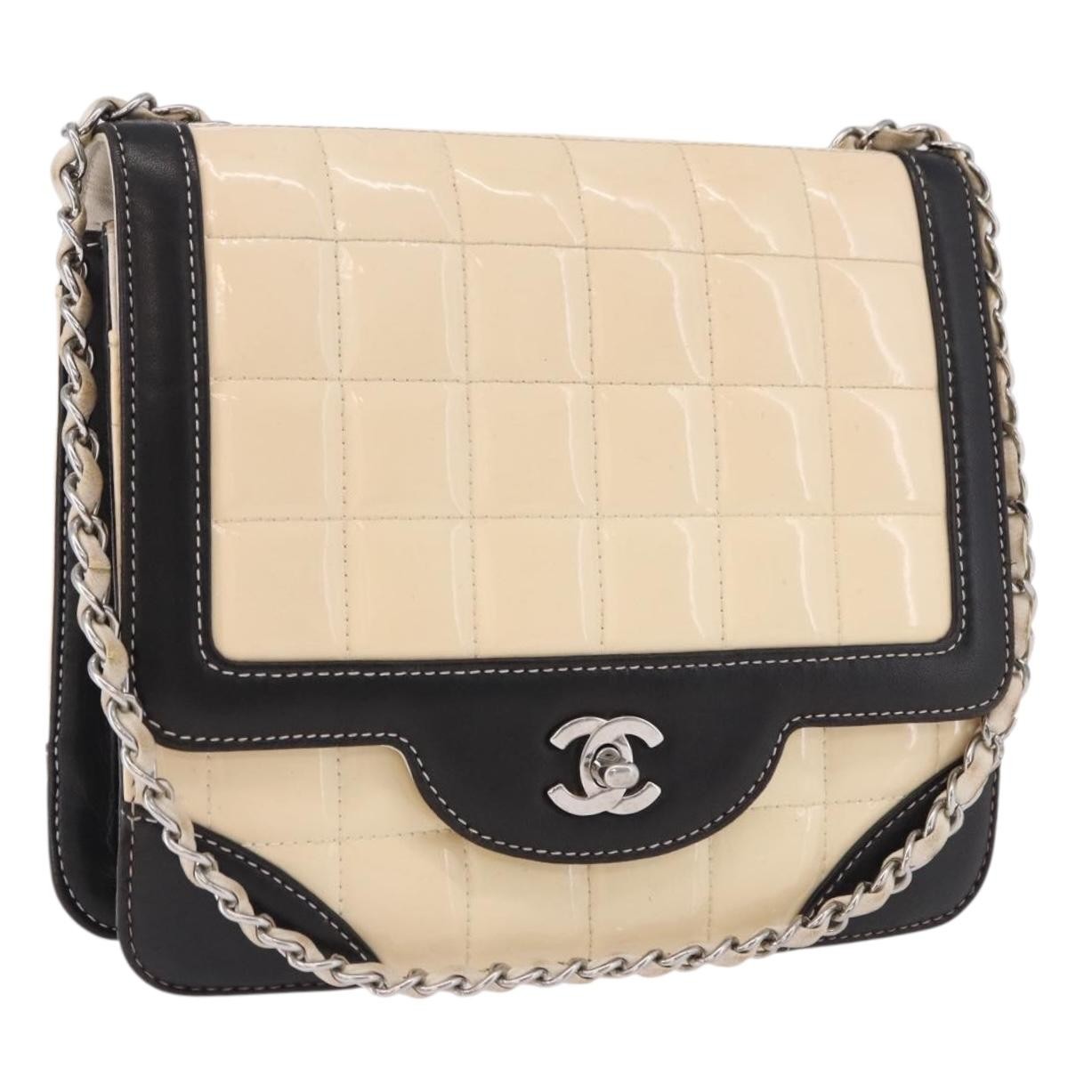 Chanel Vintage Chocolate Bar CC Flap Patent leather, Beige, Patent Leather, Shoulder Bag