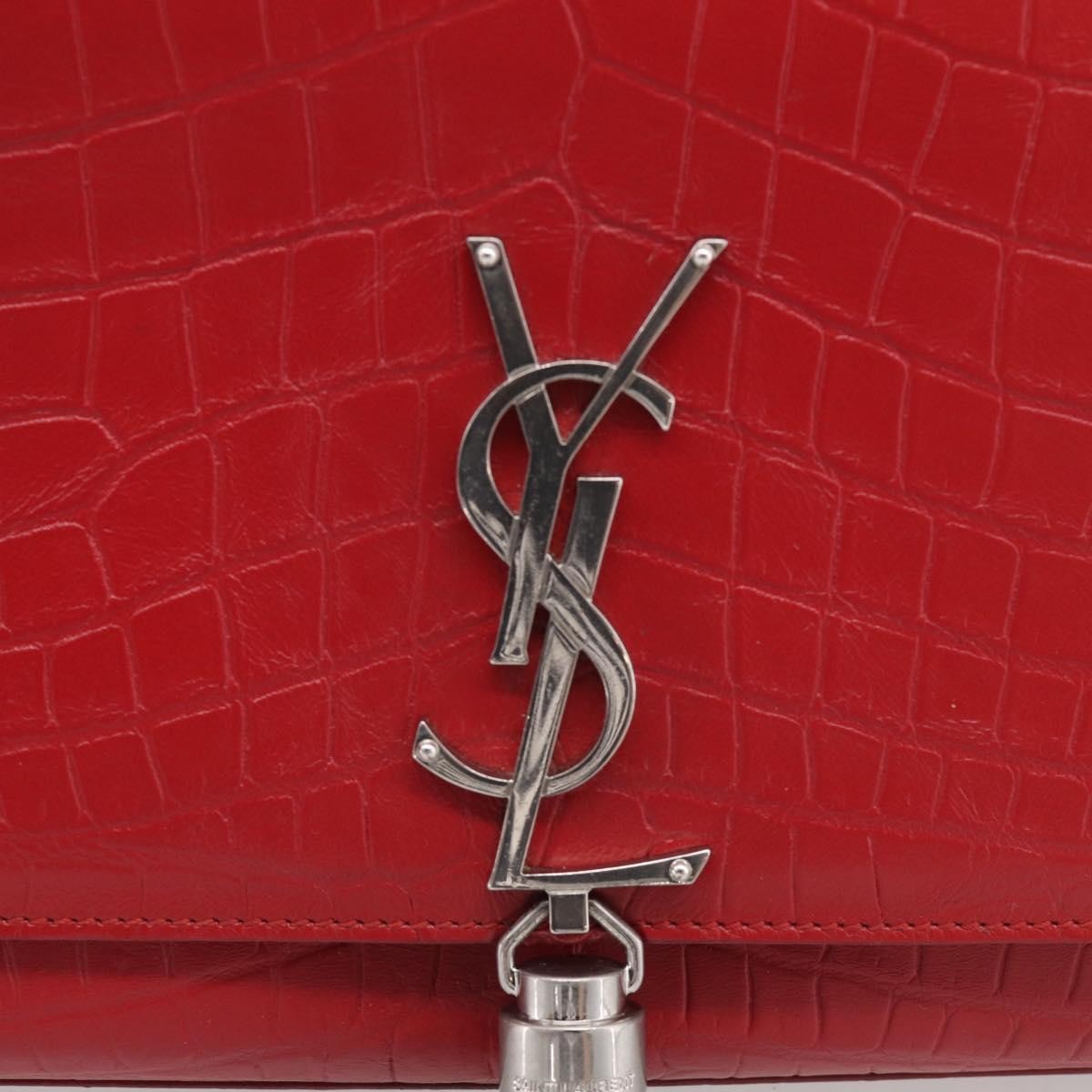 Saint Laurent Classic Monogram Crocodile Embossed Leather, Red, Leather, Crossbody Bag