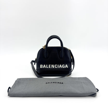 Balenciaga Logo Ville Leather, Black, Leather, Handbag