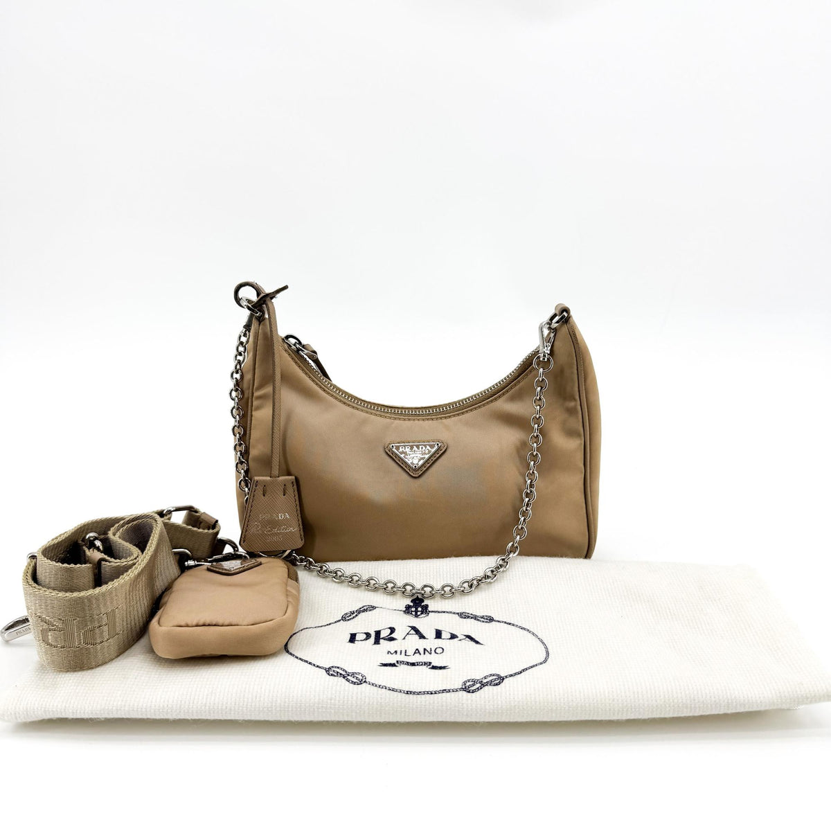 Prada Re-Edition 2005 Tessuto, Beige, Nylon, Shoulder Bag