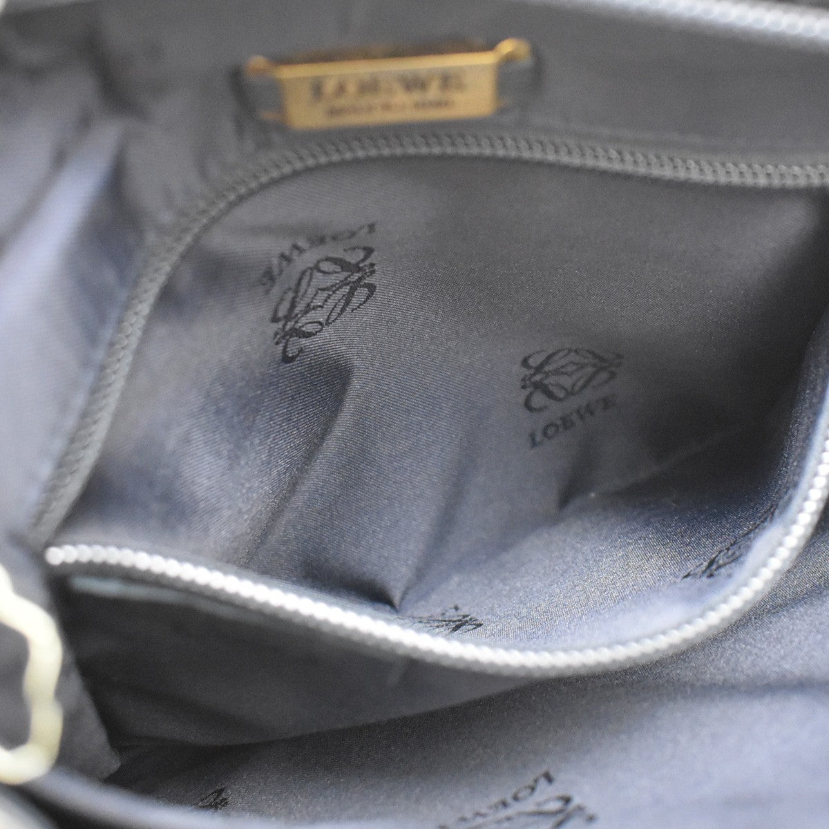 Loewe Vintage Anagram Zip Leather, Navy, Leather, Crossbody Bag