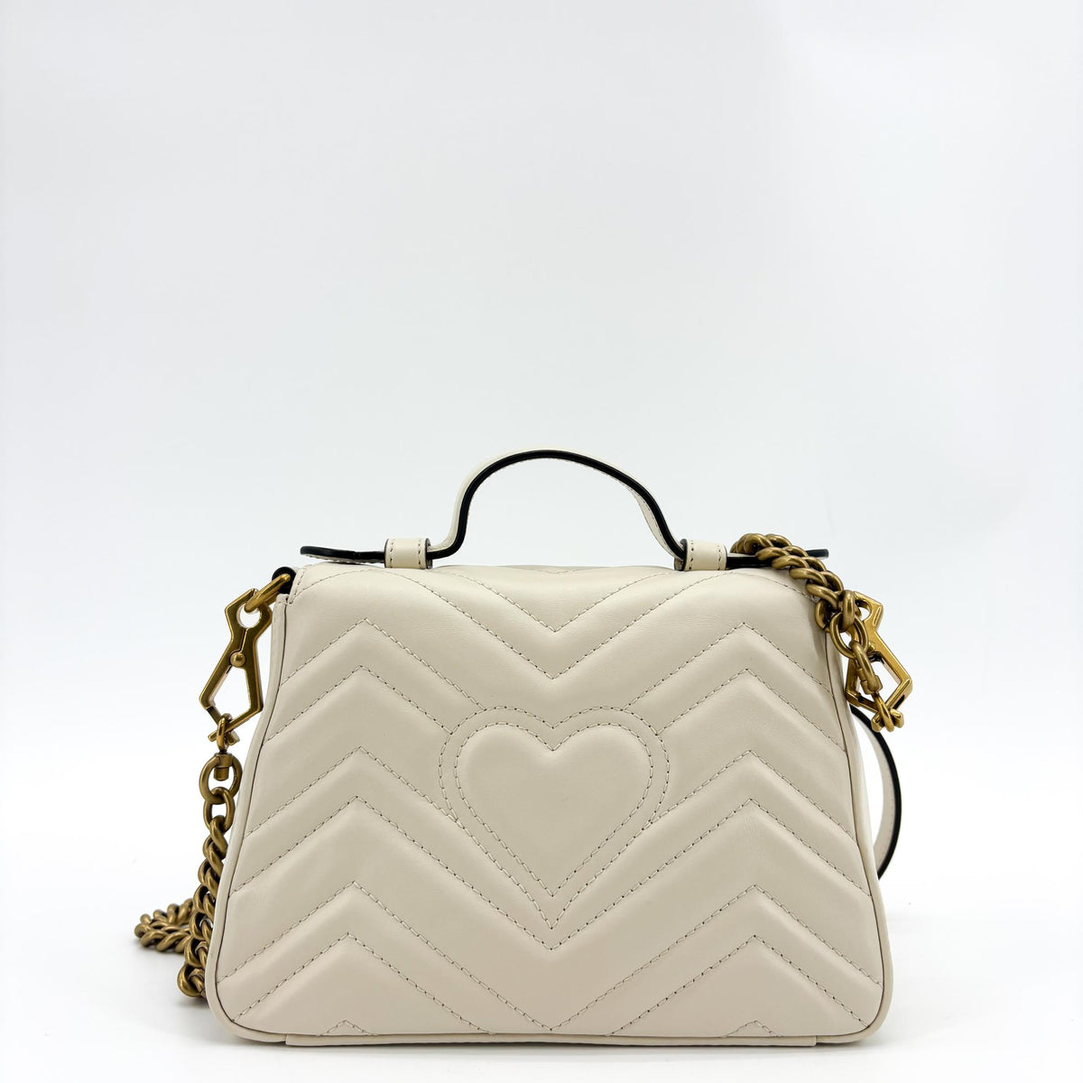 Gucci GG Marmont Top Handle Flap Matelasse Leather, White, Leather, Handbag