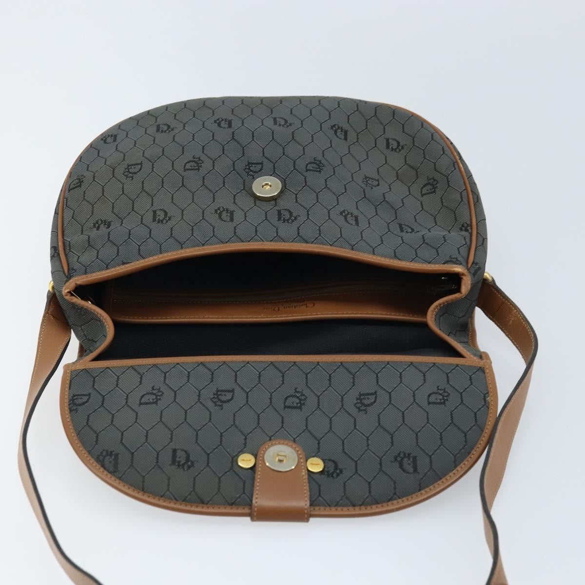 Christian Dior Vintage Honeycomb Flap Canvas and Leather, Black, Canvas, Shoulder Bag