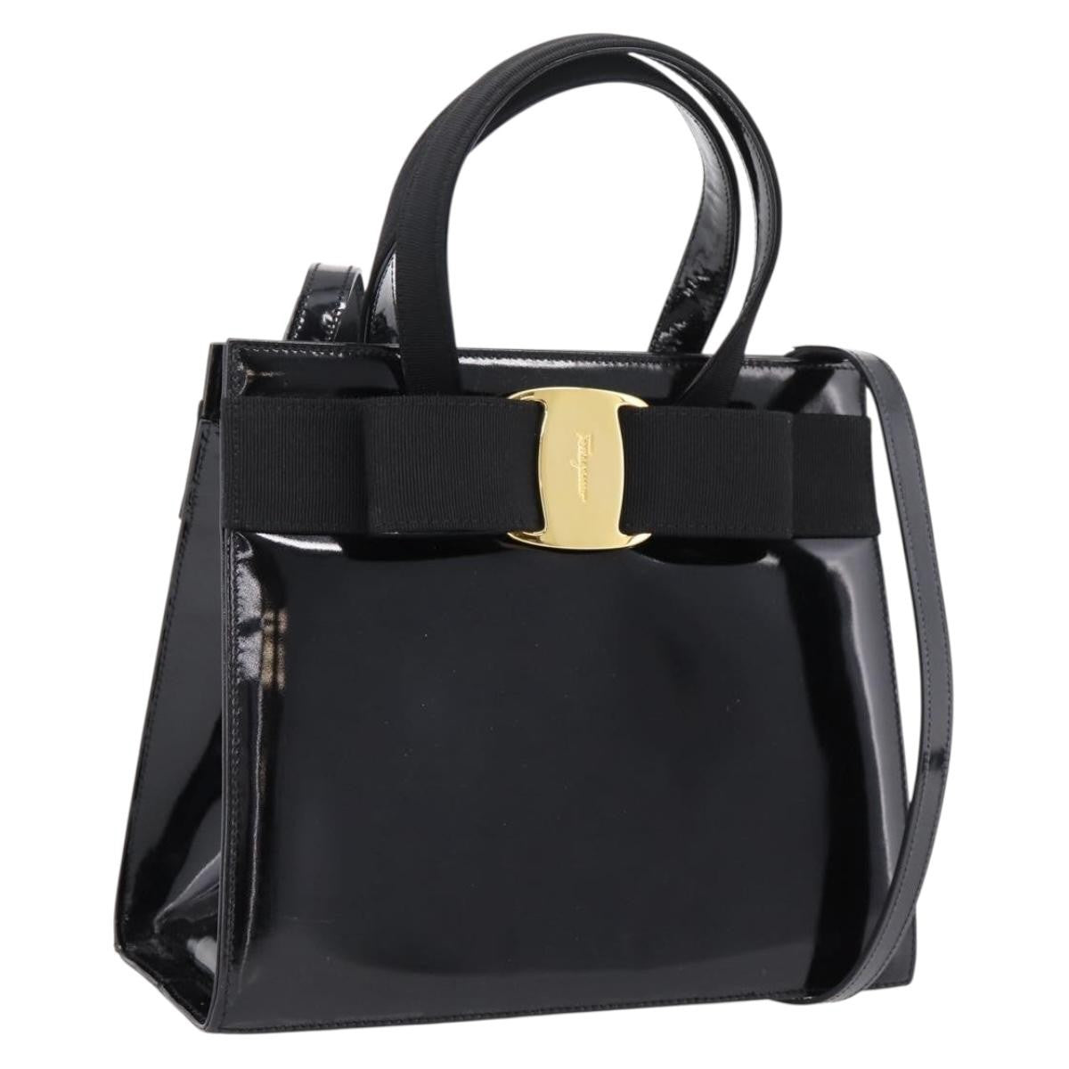 Salvatore Ferragamo Convertible Vara Bow Patent Leather, Black, Patent Leather, Handbag