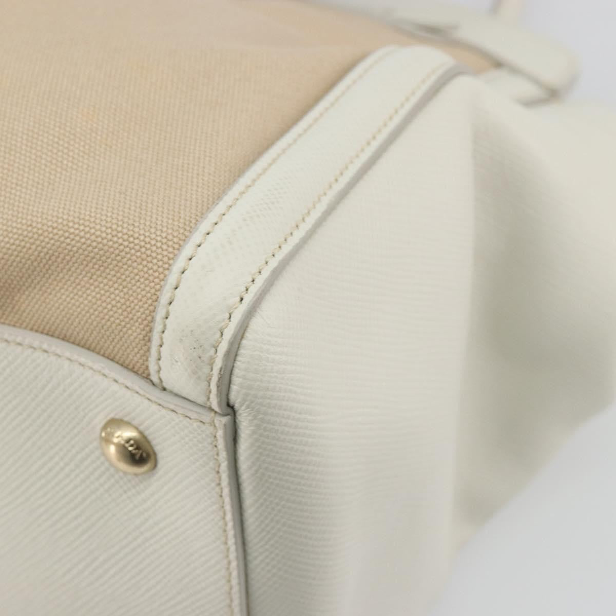 Prada Cuir Frame Convertible Canvas and Saffiano Leather, Beige, Canvas, Tote Bag