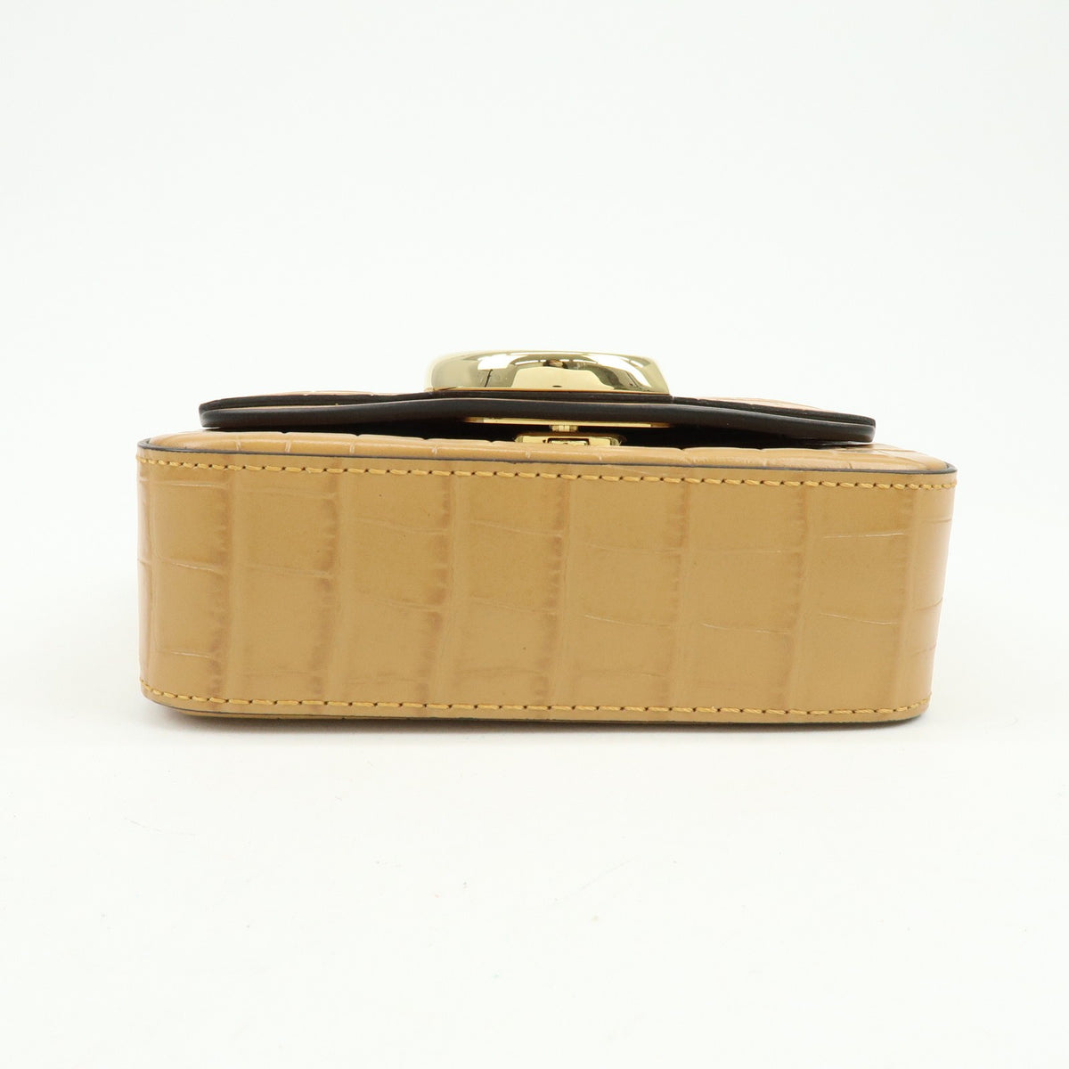 Chloe C Flap Crocodile Embossed Leather, Brown, Leather, Handbag