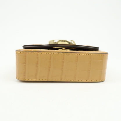 Chloe C Flap Crocodile Embossed Leather, Brown, Leather, Handbag