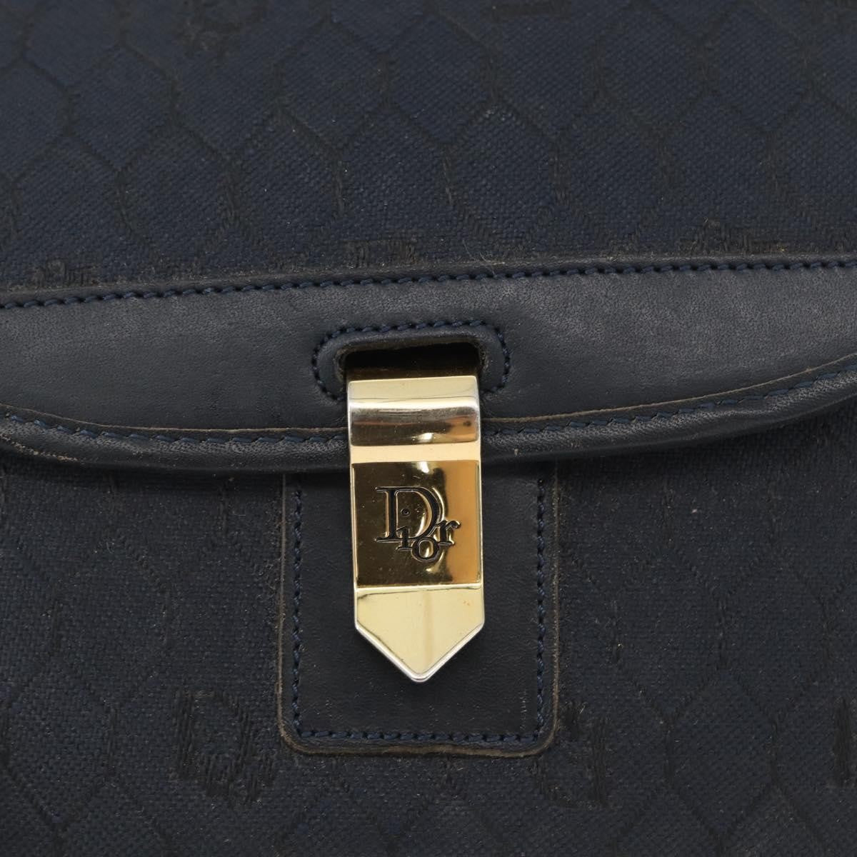 Christian Dior Vintage Honeycomb Flap Canvas and Leather, Black, Canvas, Shoulder Bag