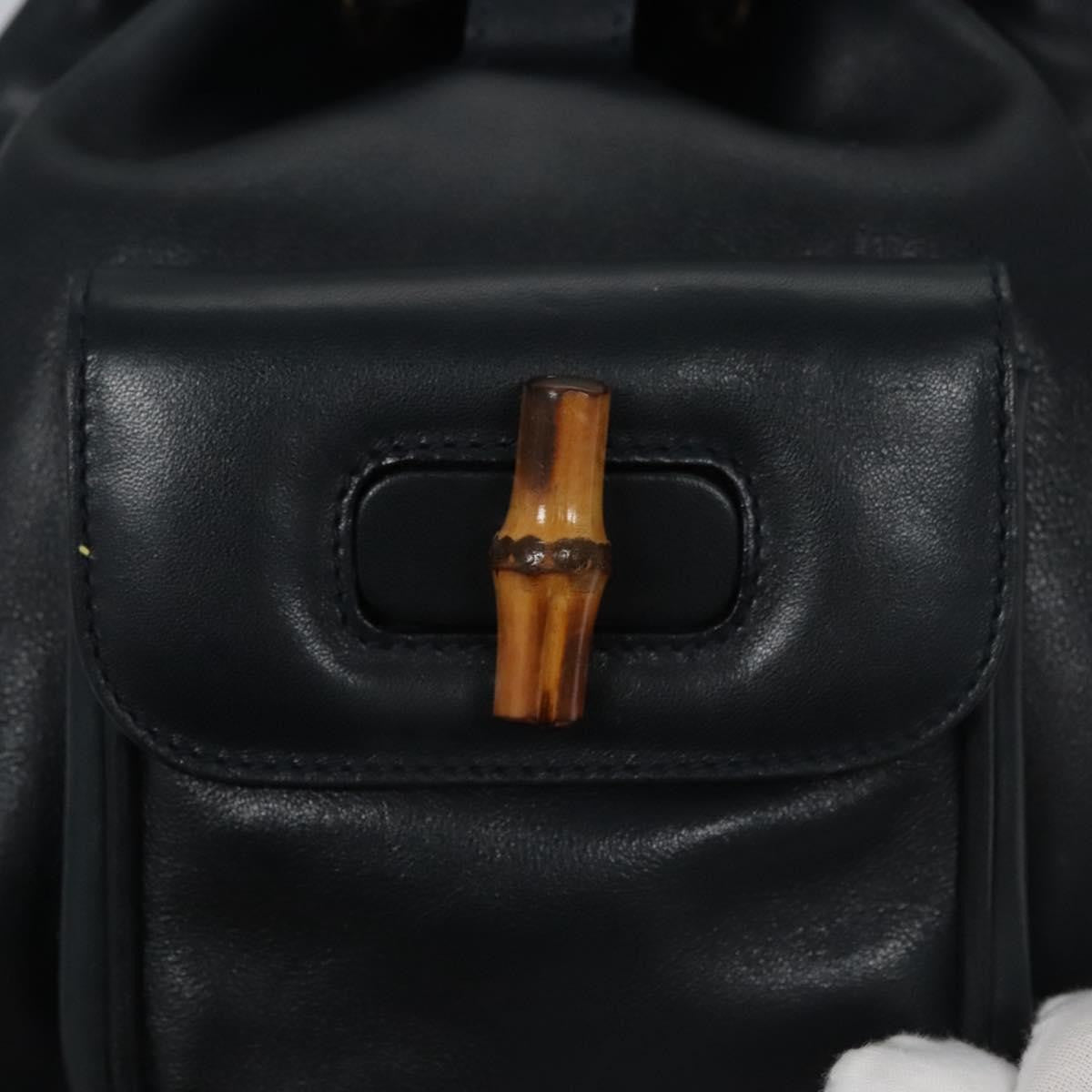 Gucci Vintage Bamboo Leather, Black, Leather, Backpack