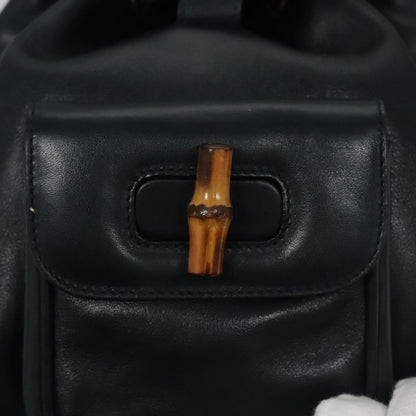 Gucci Vintage Bamboo Leather, Black, Leather, Backpack