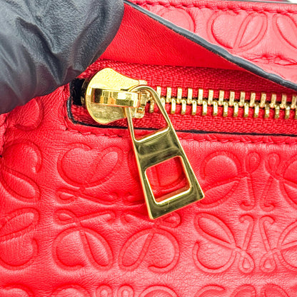 Loewe T Messenger Anagram Embossed Leather, Red, Calfskin, Crossbody Bag