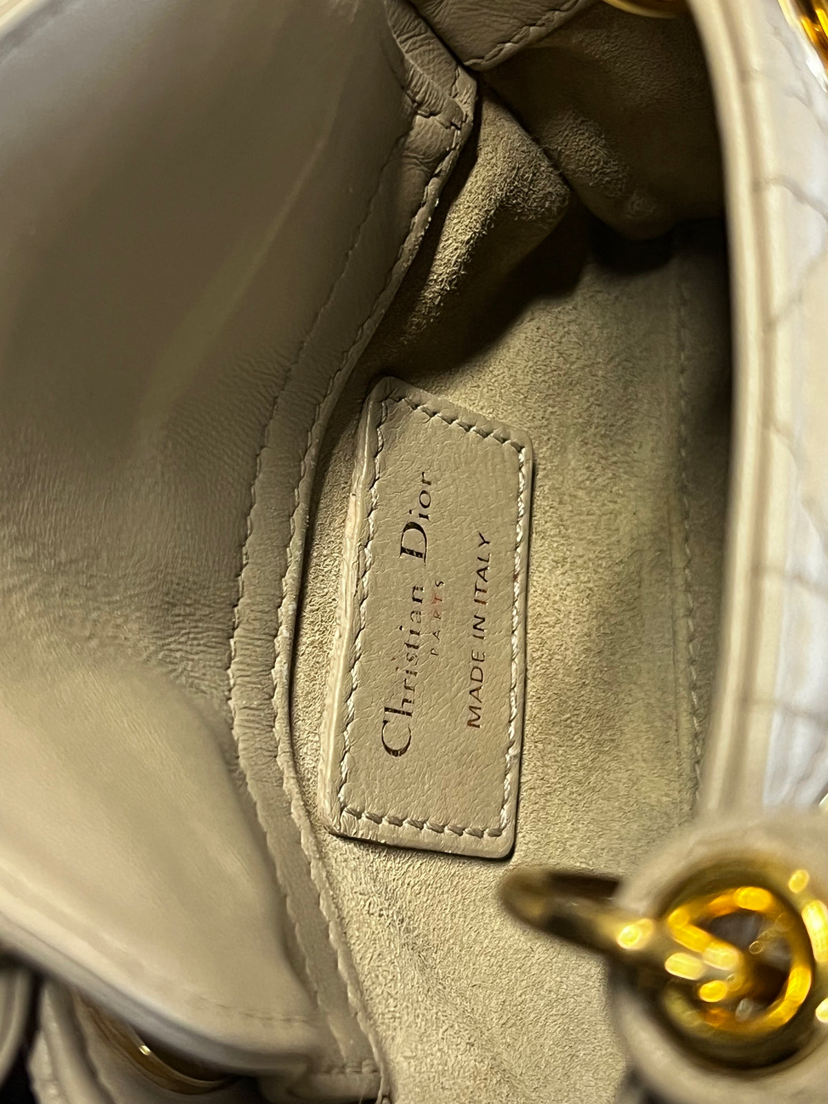 Christian Dior Lady Dior Leather, Gray, Leather, Handbag