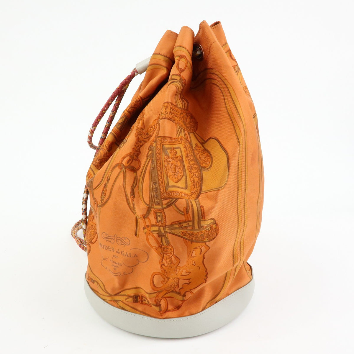 Hermes Soie Cool Printed Silk and Calfskin, Orange, Silk, Handbag
