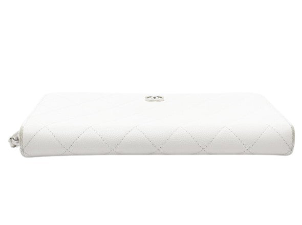 Chanel Trifold Flap Quilted Caviar, White, Leather, Wallet
