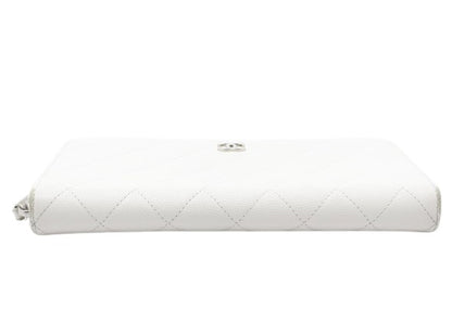 Chanel Trifold Flap Quilted Caviar, White, Leather, Wallet