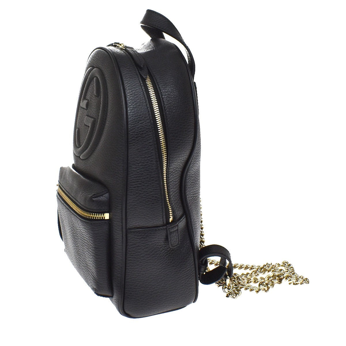 Gucci Soho Chain Leather, Black, Leather, Backpack