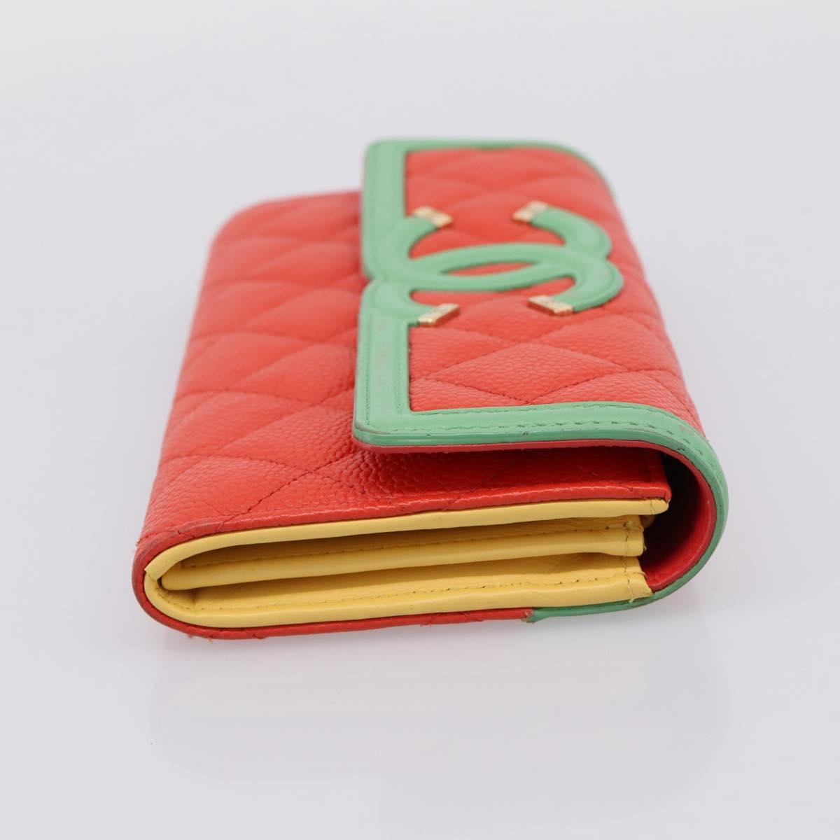 Chanel Filigree Flap Quilted Caviar, Red, Leather, Wallet