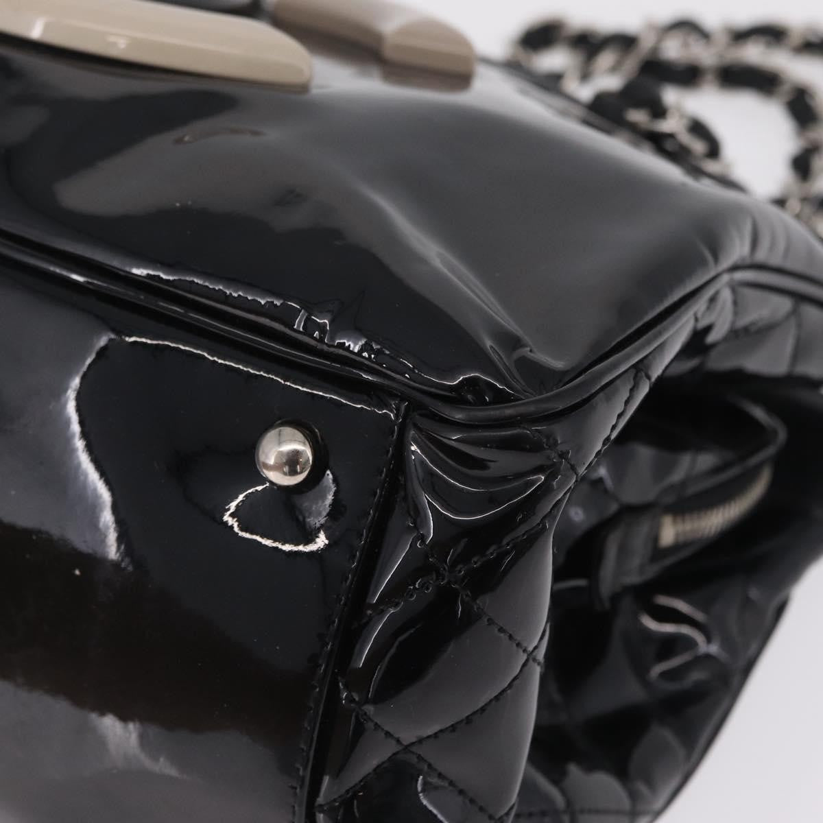 Chanel Lipstick Open Patent Vinyl, Black, Patent Leather, Tote Bag