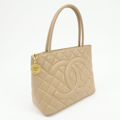 Chanel Medallion Quilted Lambskin, Beige, Leather, Tote Bag