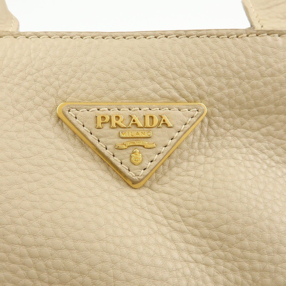 Prada Canapa Vitello Daino, Beige, Leather, Tote Bag