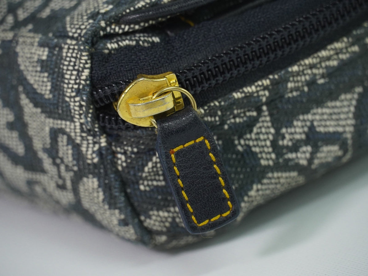 Christian Dior Saddle Zip Diorissimo Canvas, Navy, Canvas, Clutch