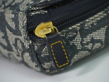 Christian Dior Saddle Zip Diorissimo Canvas, Navy, Canvas, Clutch