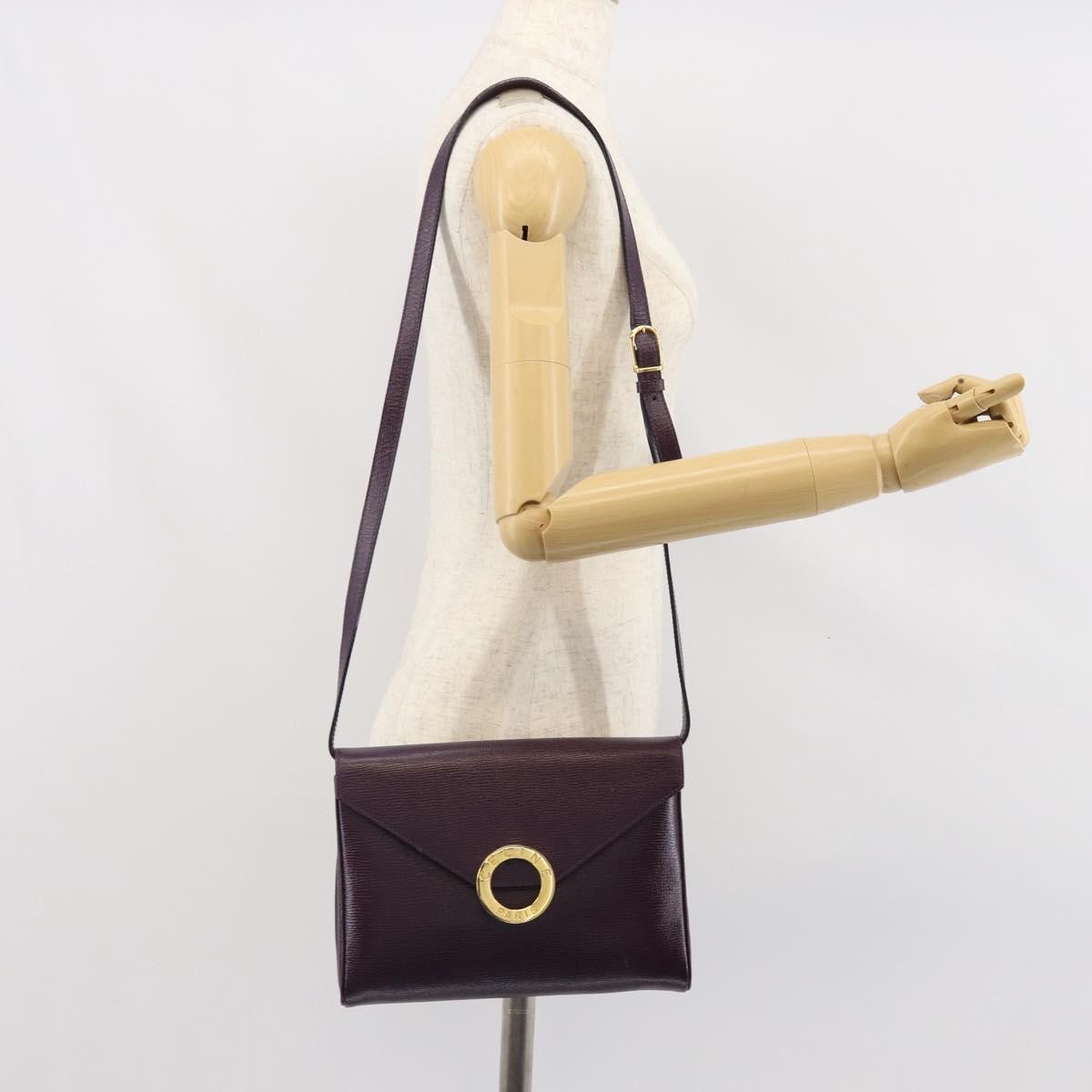 Celine Circle Logo Leather, Purple, Leather, Shoulder Bag