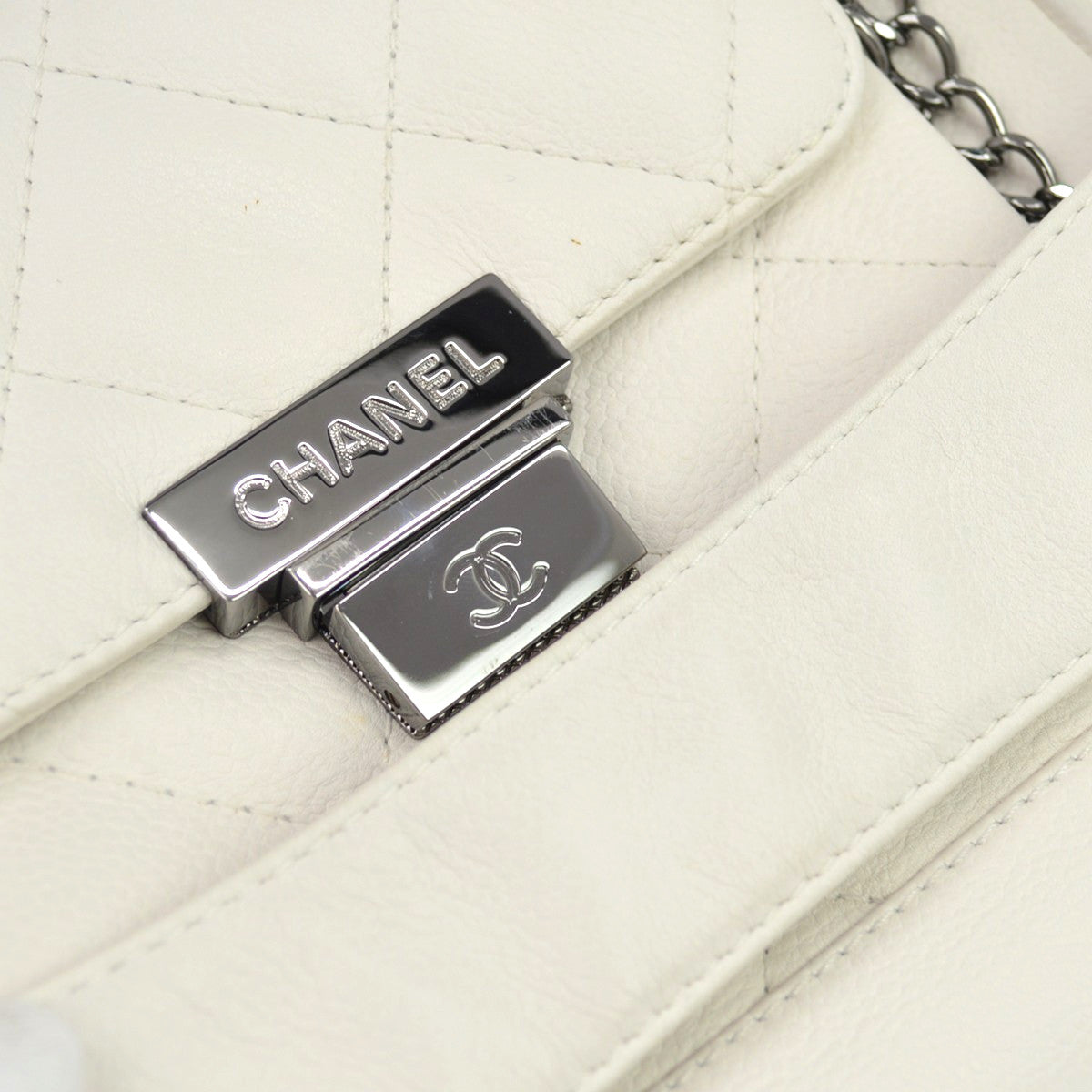 Chanel Pocket Accordion Flap Quilted Lambskin, White, Leather, Shoulder Bag