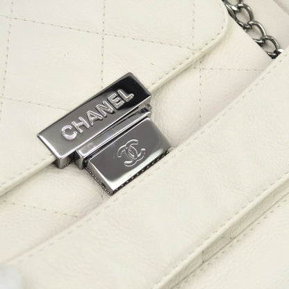 Chanel Pocket Accordion Flap Quilted Lambskin, White, Leather, Shoulder Bag