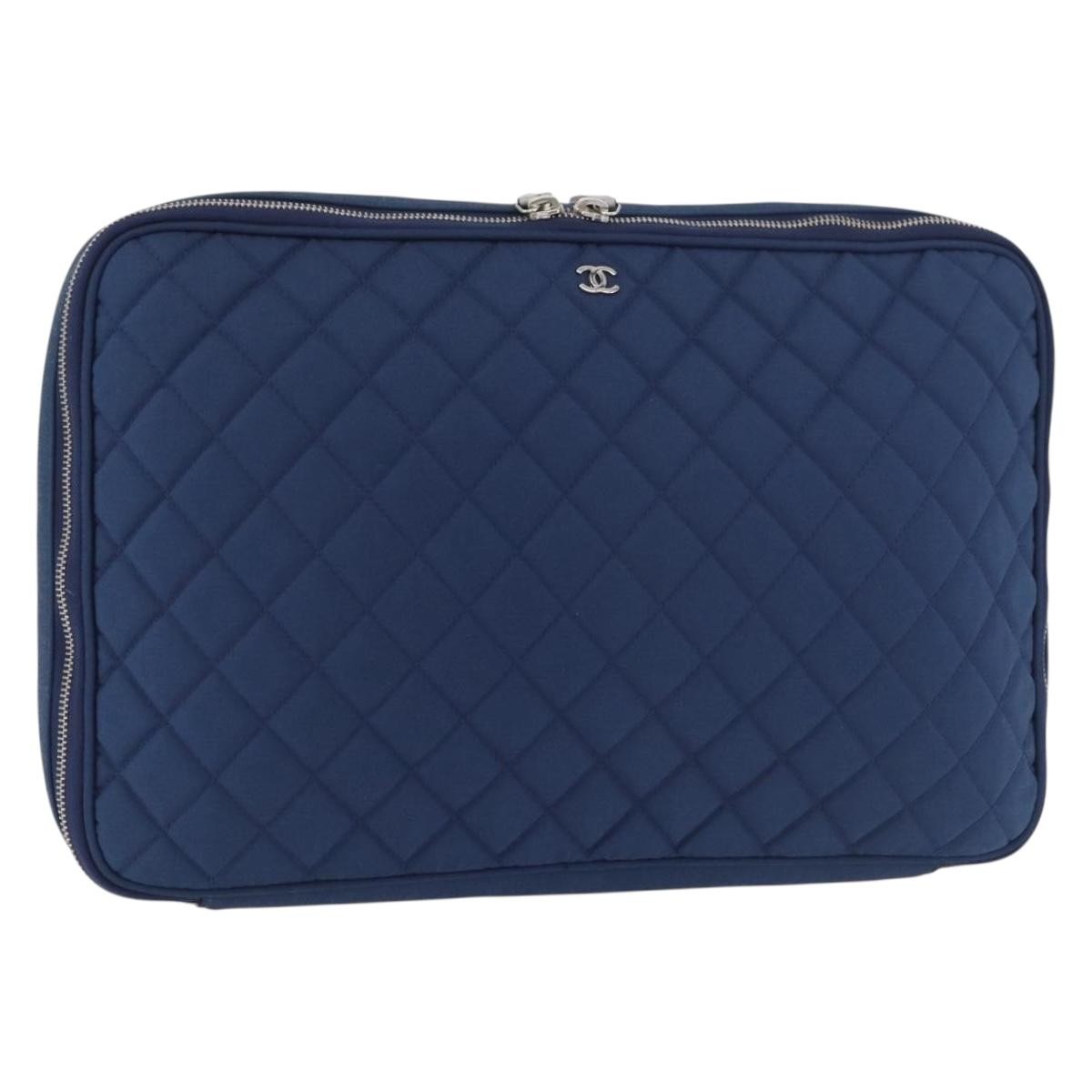 Chanel Laptop Sleeve Quilted Nylon, Blue, Nylon, Clutch