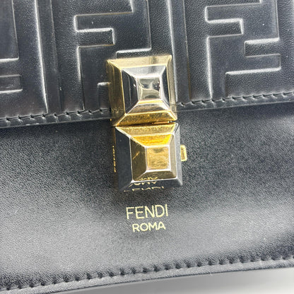 Fendi Kan I Zucca Embossed Leather, Black, Leather, Shoulder Bag