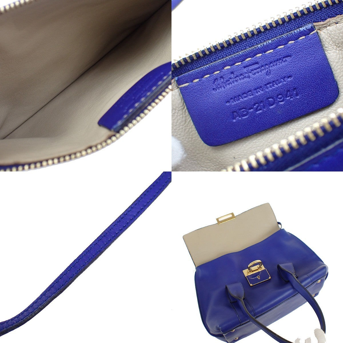 Salvatore Ferragamo Sookie Satchel Leather, Blue, Leather, Handbag