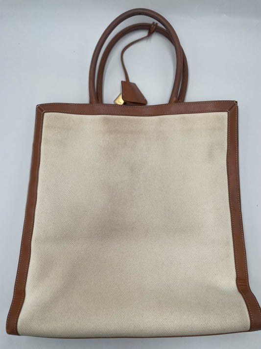 Celine Vertical Square Cabas Tote Canvas with Leather, BROWN, CANVAS, Tote bag
