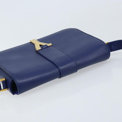 Saint Laurent Chyc Flap Leather, Blue, Leather, Shoulder Bag