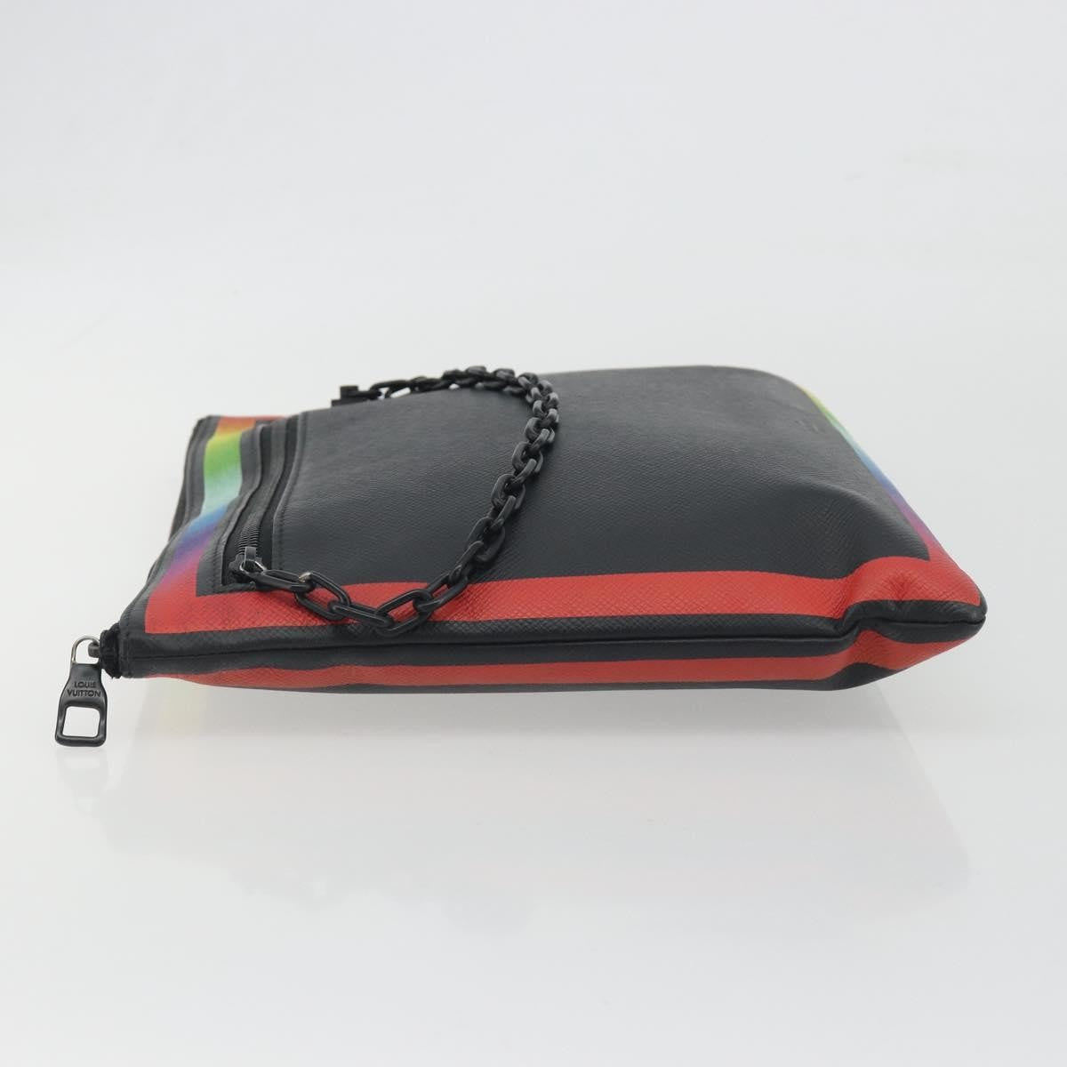 Louis Vuitton Pochette A4 Rainbow Taiga Leather, Black, Leather, Clutch