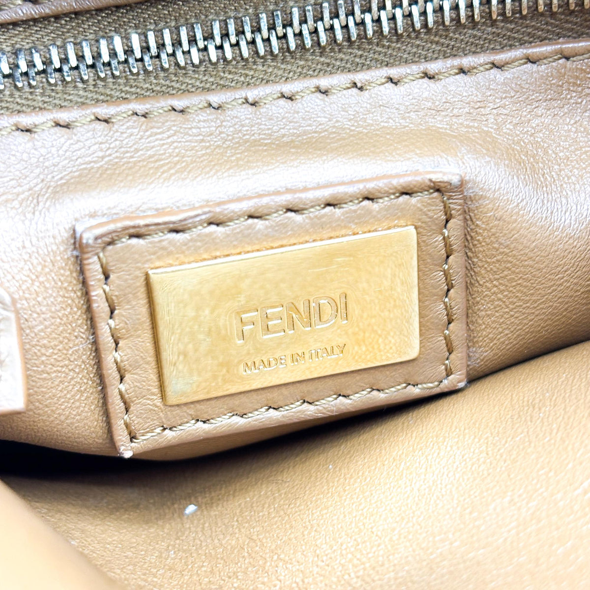 Fendi Peekaboo Whipstitch Leather, Brown, Leather, Handbag