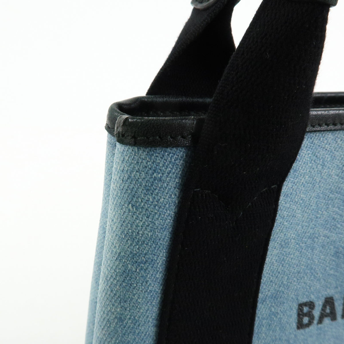 Balenciaga Navy Cabas Coated Denim with Leather, Blue, PVC, Tote Bag