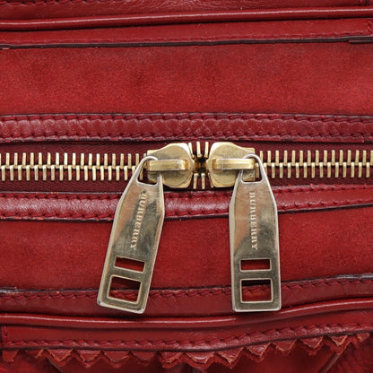 Burberry Hedwig Bowler Leather with Suede, Red, Leather, Handbag
